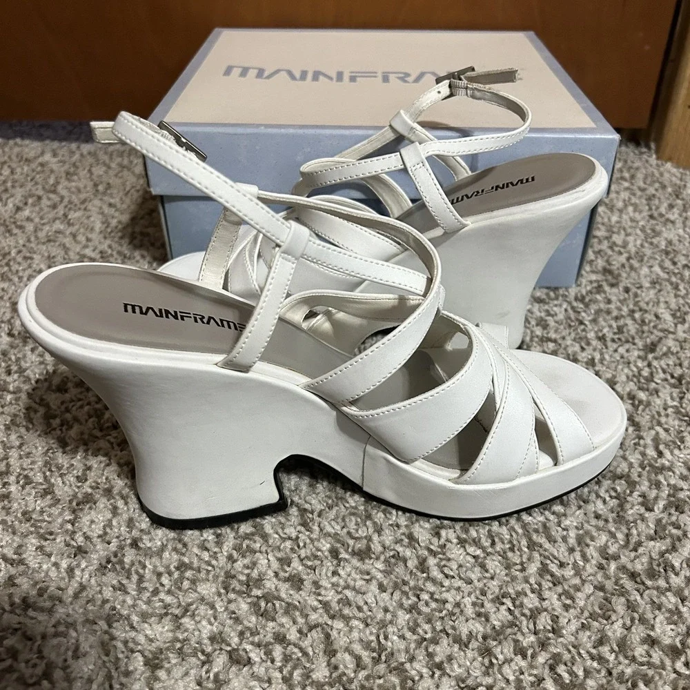 Y2K Mainframe Lauren Platform‎ Heel Sandals Womens 7.5 White